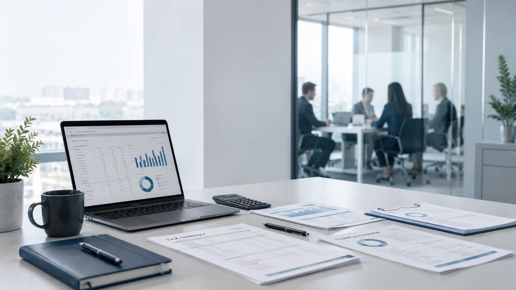 Mesa de trabajo con documentación fiscal y contable en un despacho profesional para ilustrar colaboración B2B.